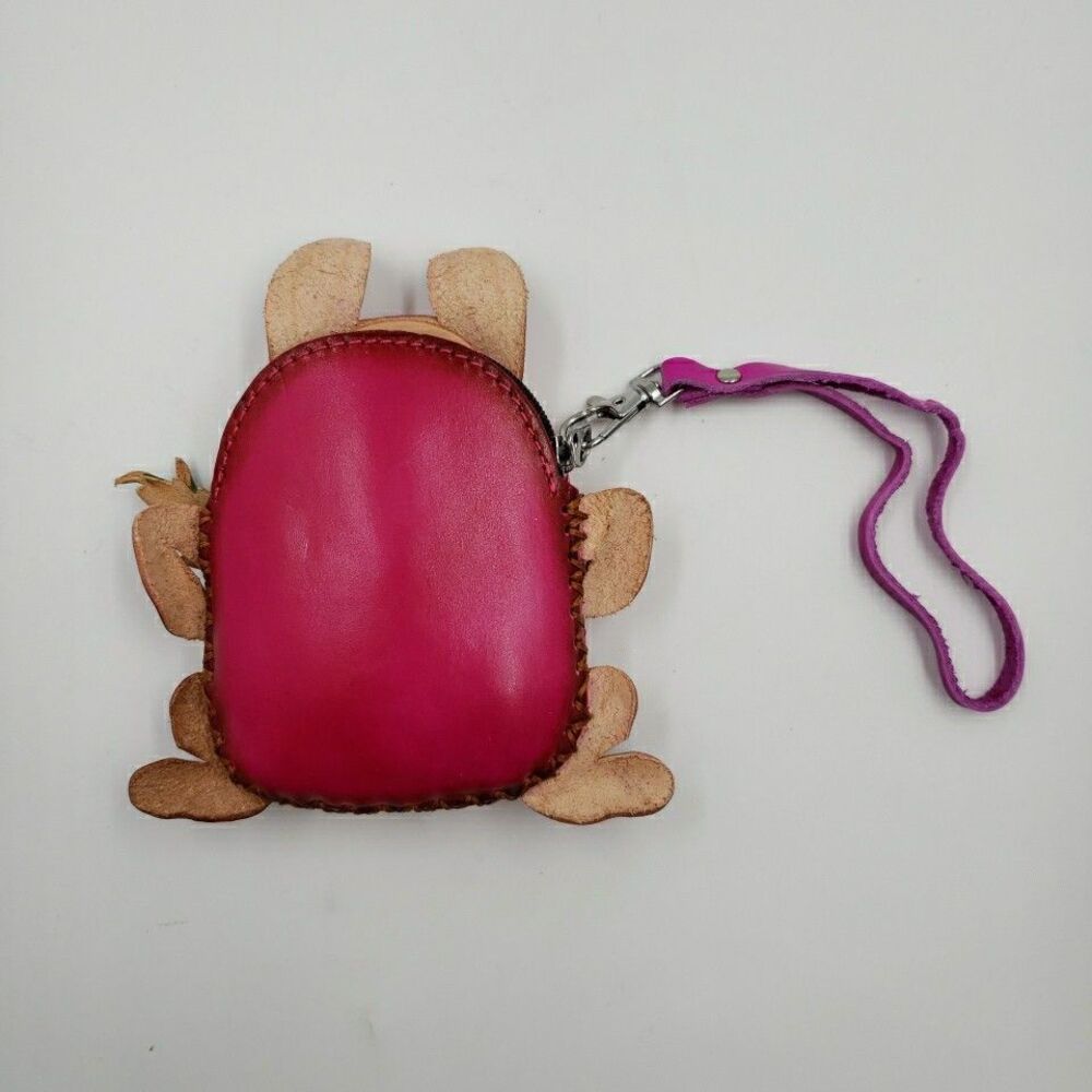 Pink Bunny Rabbit Coin Purse Cute Handmade Leather Small Wallet Kawaii Zip Pouch - Picture 11 of 14